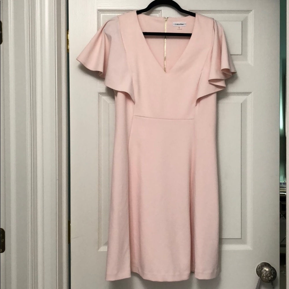 Calvin Klein light pink flutter sleeve dress